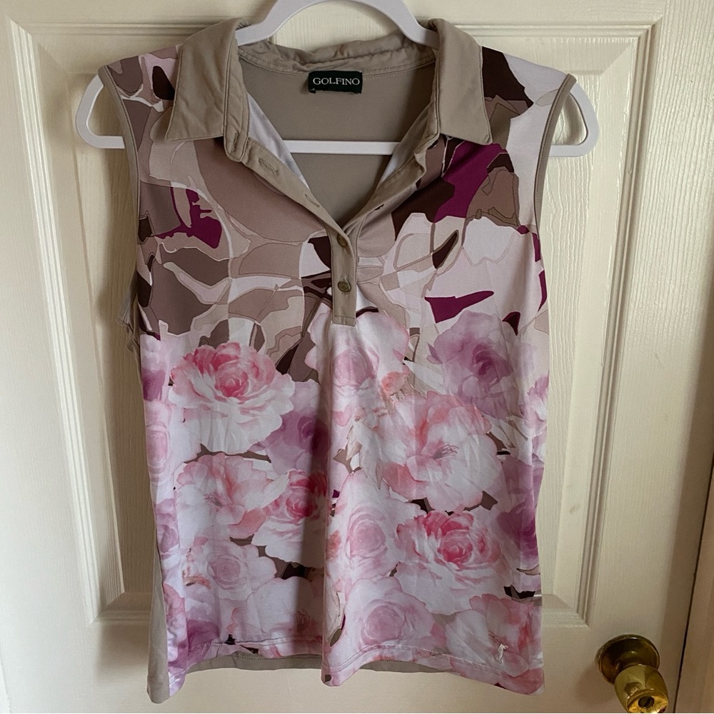 Golfino Pink White Gray Sleeveless Golf Polo Shirt Size 12